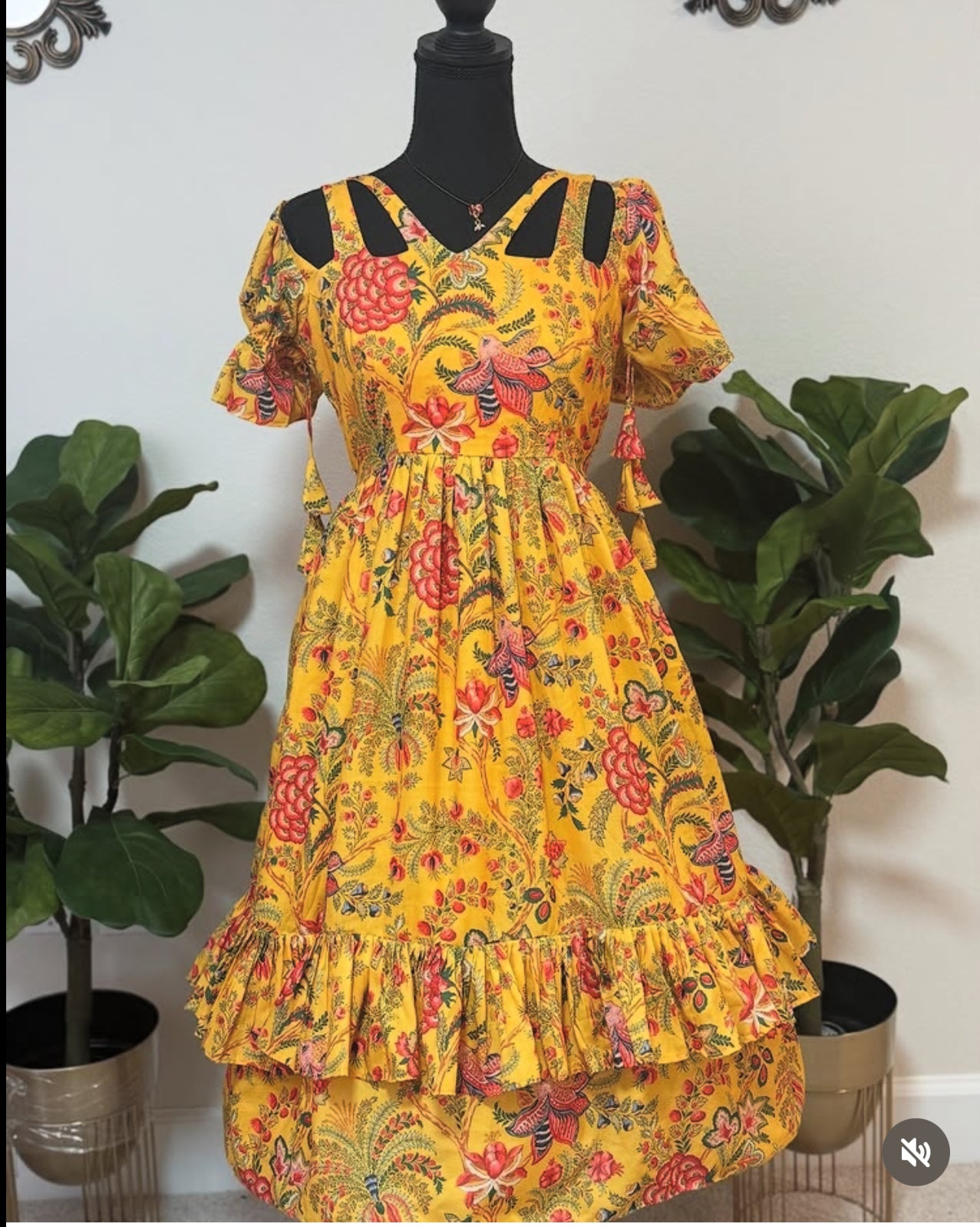 Yellow Cotton Floral Frock | Handcrafted Ethnic Dress